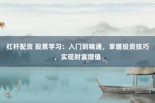 杠杆配资 股票学习：入门到精通，掌握投资技巧，实现财富增值