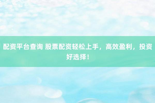 配资平台查询 股票配资轻松上手，高效盈利，投资好选择！