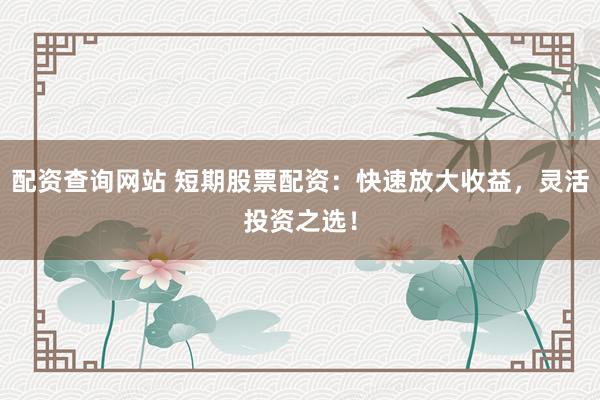 配资查询网站 短期股票配资：快速放大收益，灵活投资之选！