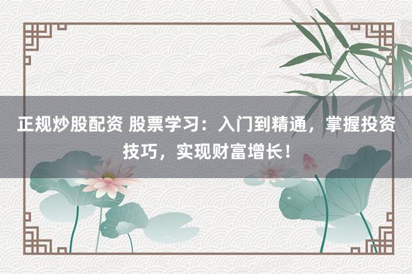 正规炒股配资 股票学习：入门到精通，掌握投资技巧，实现财富增长！