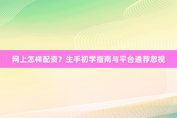 网上怎样配资？生手初学指南与平台遴荐忽视