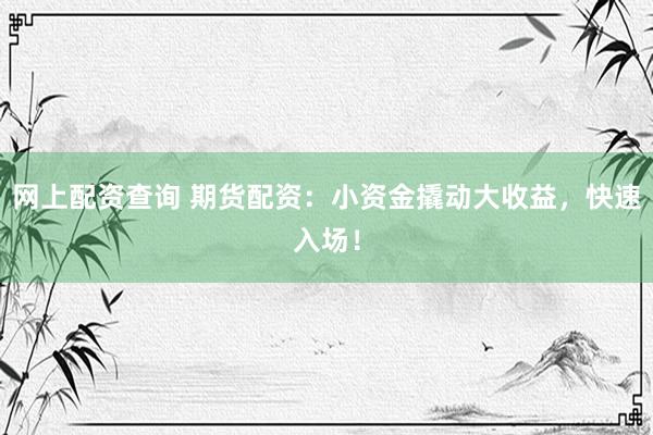 网上配资查询 期货配资：小资金撬动大收益，快速入场！