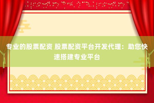 专业的股票配资 股票配资平台开发代理：助您快速搭建专业平台